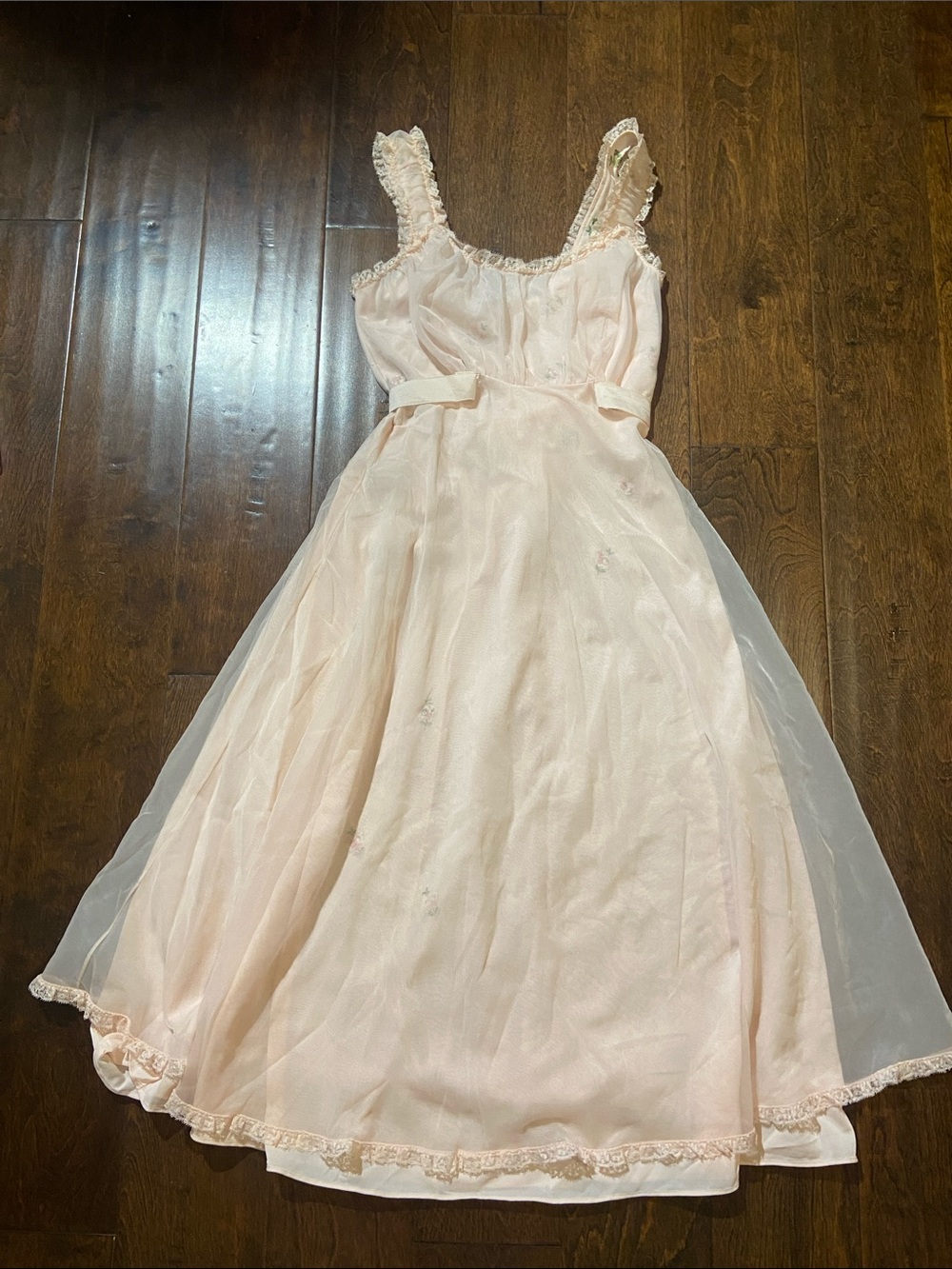 Vintage Shadowline Nightgown Slip Dress 32 embroidered floral pink
